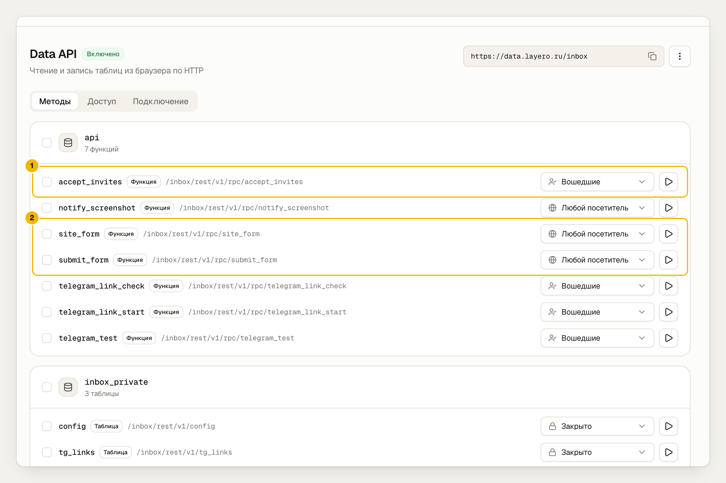 Data API → Methods
